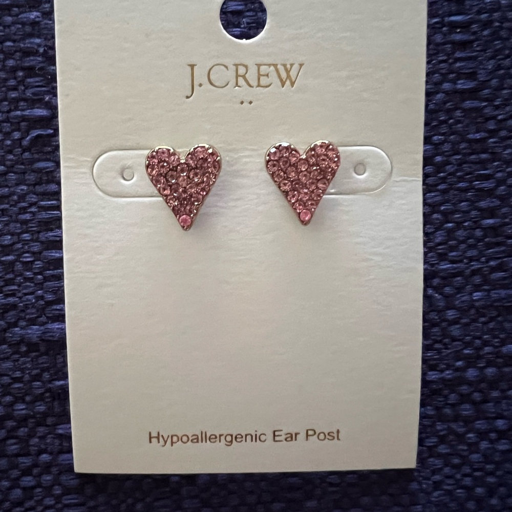 J. Crew Sparkling Pink Heart Earrings
